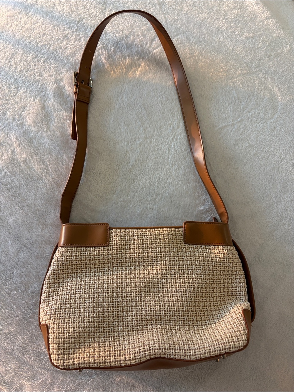 Vintage Stone Mountain Accessories Woven Cream and Brown Shoulder Bag - Picture 1 of 9